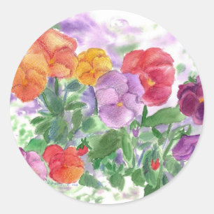 Pansy Waterverf Flowers Rainbow-kleuren Ronde Sticker