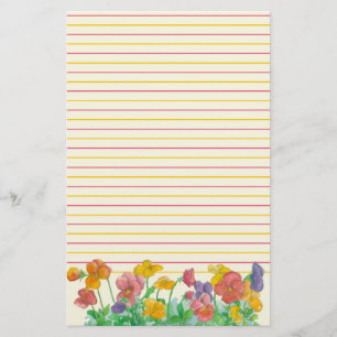 Pansy Waterverf Flowers Rood Geel Lined Briefpapier