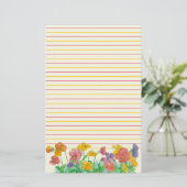 Pansy Waterverf Flowers Rood Geel Lined Briefpapier (Staand voorkant)