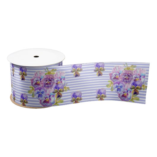 Pansy Waterverf Paars floreel Satin Ribbon Satijnen Lint (Spoel)