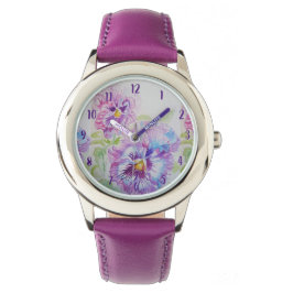 Pansy Waterverf Paarse kunstbloem schilderen Horloge