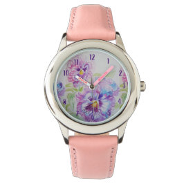 Pansy Waterverf Paarse kunstbloem schilderen Horloge