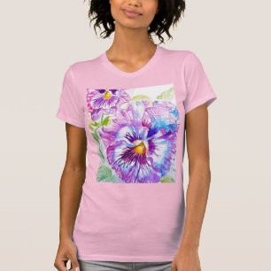 Pansy Waterverf Patroon op Paarse Blue Pansies T-shirt