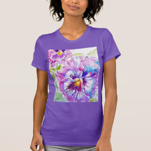 Pansy Waterverf Patroon op Paarse Blue Pansies T-shirt
