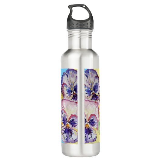 Pansy Waterverf Patroon op Roze en Bleek Geel 7 Waterfles (Achterkant)
