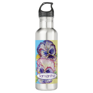 Pansy Waterverf Patroon op Roze en Bleek Geel 7 Waterfles