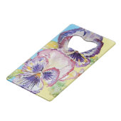 Pansy Waterverf Patroon op Roze en Bleek Geel Creditkaart Flessenopener (Achterkant Gekanteld)