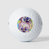 Pansy Waterverf Patroon op Roze en Bleek Geel Golfballen (Voorkant)