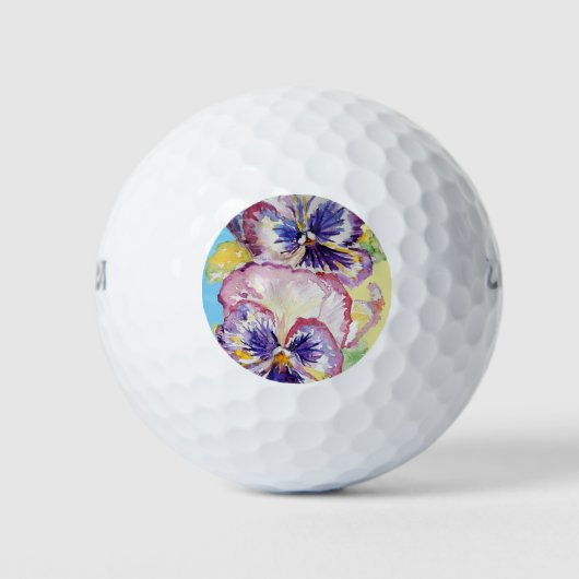Pansy Waterverf Patroon op Roze en Bleek Geel Golfballen (Voorkant)