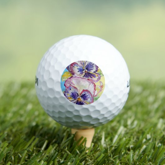 Pansy Waterverf Patroon op Roze en Bleek Geel Golfballen (Insitu Shirt)