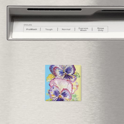 Pansy Waterverf Patroon op Roze en Bleek Geel Magneet (Insitu (Vaatwasser))