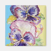 Pansy Waterverf Patroon op Roze en Bleek Geel Magneet (Voorkant)