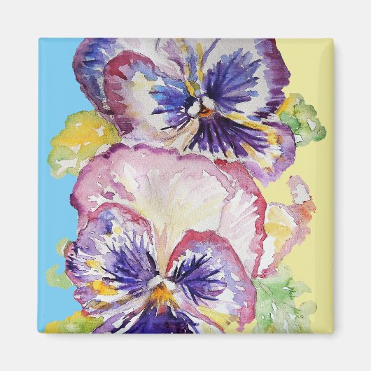 Pansy Waterverf Patroon op Roze en Bleek Geel Magneet (Voorkant)