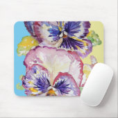 Pansy Waterverf Patroon op Roze en Bleek Geel Muismat (Met muis)