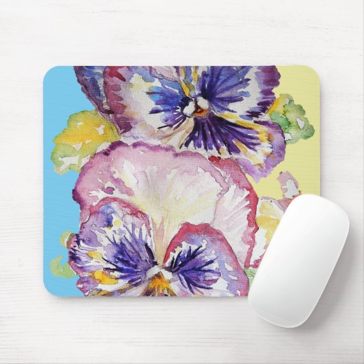 Pansy Waterverf Patroon op Roze en Bleek Geel Muismat (Met muis)