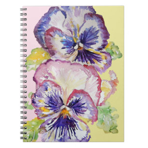 Pansy Waterverf Patroon op Roze en Bleek Geel Notitieboek
