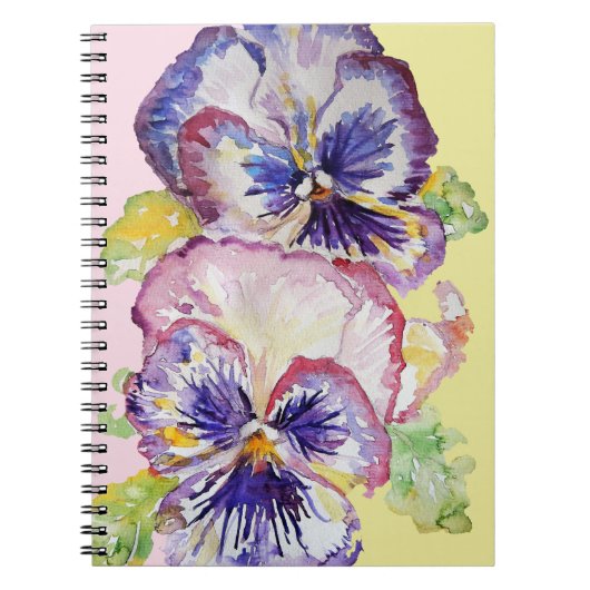 Pansy Waterverf Patroon op Roze en Bleek Geel Notitieboek (Voorkant)
