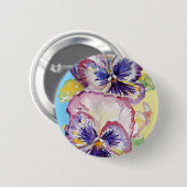 Pansy Waterverf Patroon op Roze en Bleek Geel Ronde Button 5,7 Cm (Voorkant /achterkant)