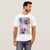 Pansy Waterverf Patroon op Roze en Bleek Geel T-shirt (Voorkant volledig)