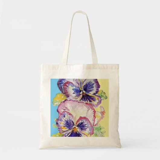 Pansy Waterverf Patroon op Roze en Bleek Geel Tote Bag (Voorkant)