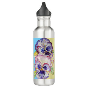 Pansy Waterverf Patroon op roze en Bleke geel Waterfles
