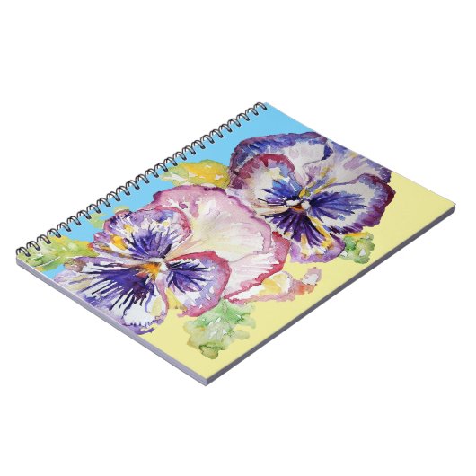 Pansy Waterverf Pattern on Blue and Bleek Yellow N Notitieboek (Linkerzijde)