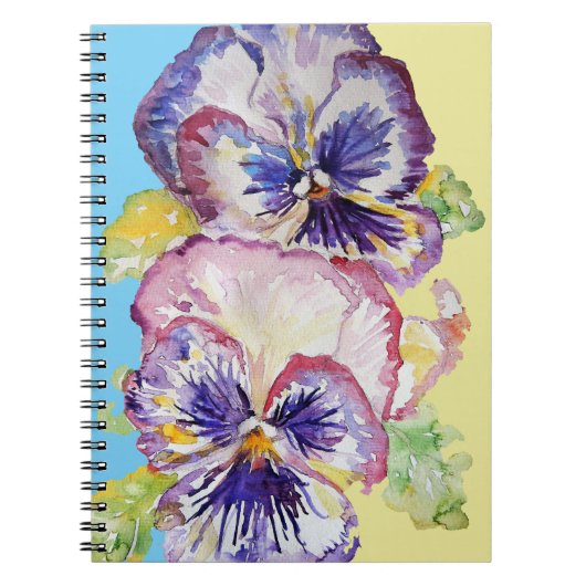 Pansy Waterverf Pattern on Blue and Bleek Yellow N Notitieboek (Voorkant)