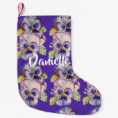 Pansy Waterverf Purple Flowers Floral Stocking Kleine Kerstsok (Voorkant)
