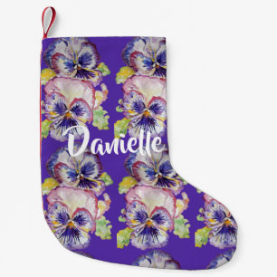 Pansy Waterverf Purple Flowers Floral Stocking Kleine Kerstsok