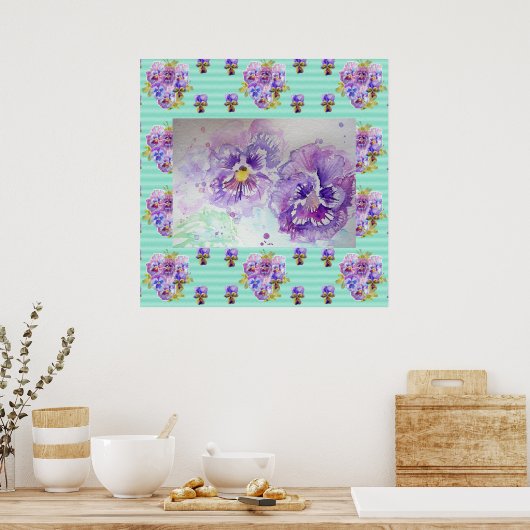 Pansy Waterverf Schilderijen van Paars Poster (Keuken)