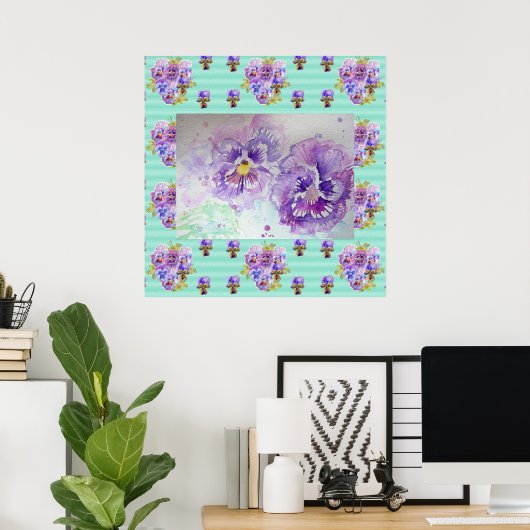 Pansy Waterverf Schilderijen van Paars Poster (Thuiskantoor)