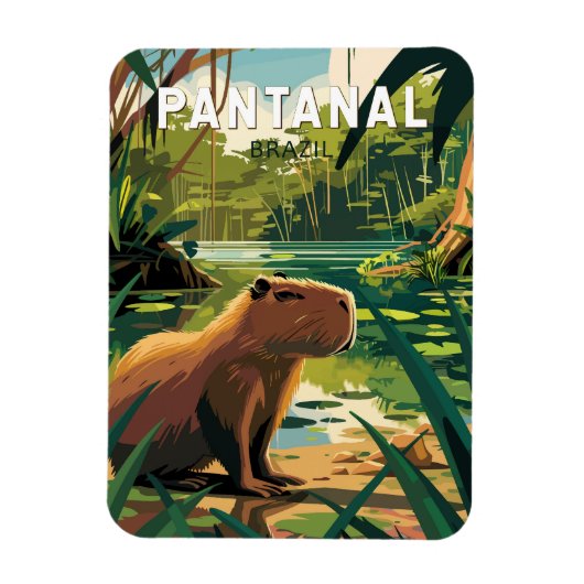 Pantanal Brazil Capybara Travel Art Vintage Magneet (Verticaal)