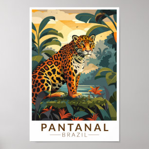 Pantanal Brazilië Jaguar Travel Art Vintage Poster