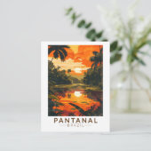 Pantanal Brazilië Zonsondergang Reizen Kunst Vinta Briefkaart (Staand voorkant)