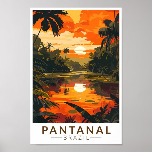 Pantanal Brazilië Zonsondergang Reizen Kunst Vinta Poster (Voorkant)