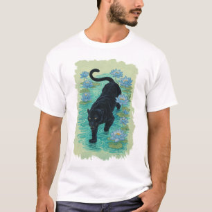Panter die door blauwe lotusbloemen kruipt t-shirt