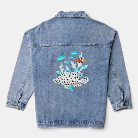 Panter Grouper Clown Vis Zoutwater Tropische Aqua Denim Jacket (Achterkant)