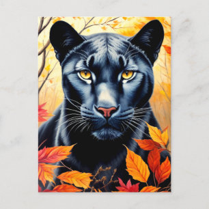 Panter Kat Herfst Bladeren Kunst Briefkaart