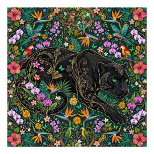 Panter op de loer Surrealistische jungle Foto Afdruk