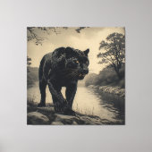 Panter op rivieroever krachtig dier canvas afdruk (Voorkant)