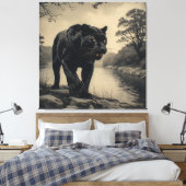 Panter op rivieroever krachtig dier canvas afdruk (Insitu (Slaapkamer))
