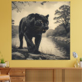 Panter op rivieroever krachtig dier canvas afdruk (Insitu (Woonkamer))