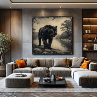 Panter op rivieroever krachtig dier canvas afdruk