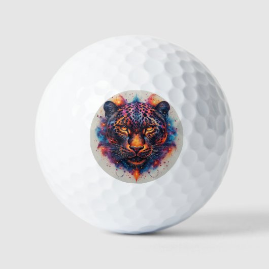 Panterportret met abstracte vurige elementen golfballen (Voorkant)