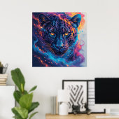 Panterportret met Abstracte vurige elementen Poster (Thuiskantoor)