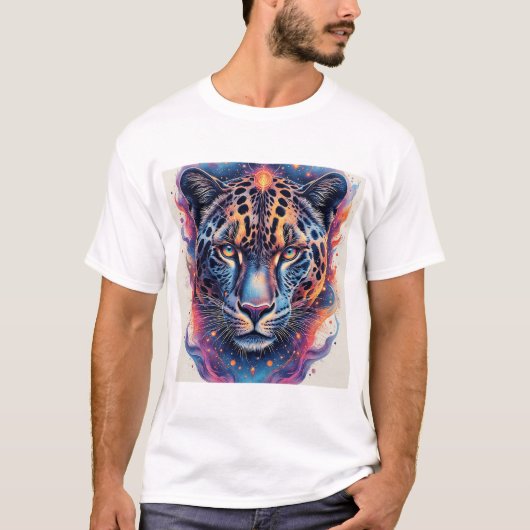 Panterportret met abstracte vurige elementen t-shirt (Voorkant)