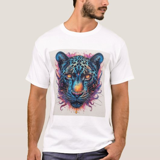 Panterportret met abstracte vurige elementen t-shirt (Voorkant)