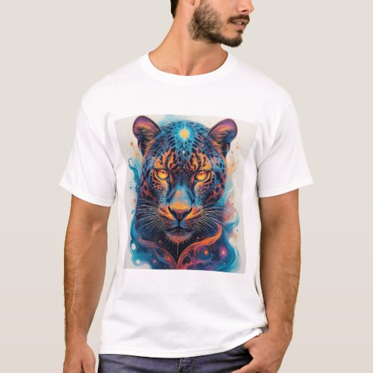 Panterportret met abstracte vurige elementen t-shirt (Voorkant)