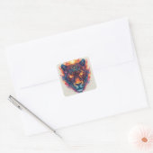 Panterportret met abstracte vurige elementen vierkante sticker (Envelop)