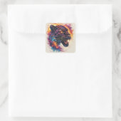 Panterportret met abstracte vurige elementen vierkante sticker (Tas)